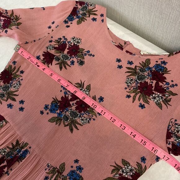 Brass & Roe Called to Surf Dress Small Pink Rose Floral Mauve 3/4 Sleeve Midi - Picture 10 of 13